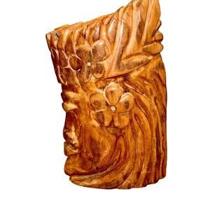Hand carved teak tiki head artist signed moe 12”